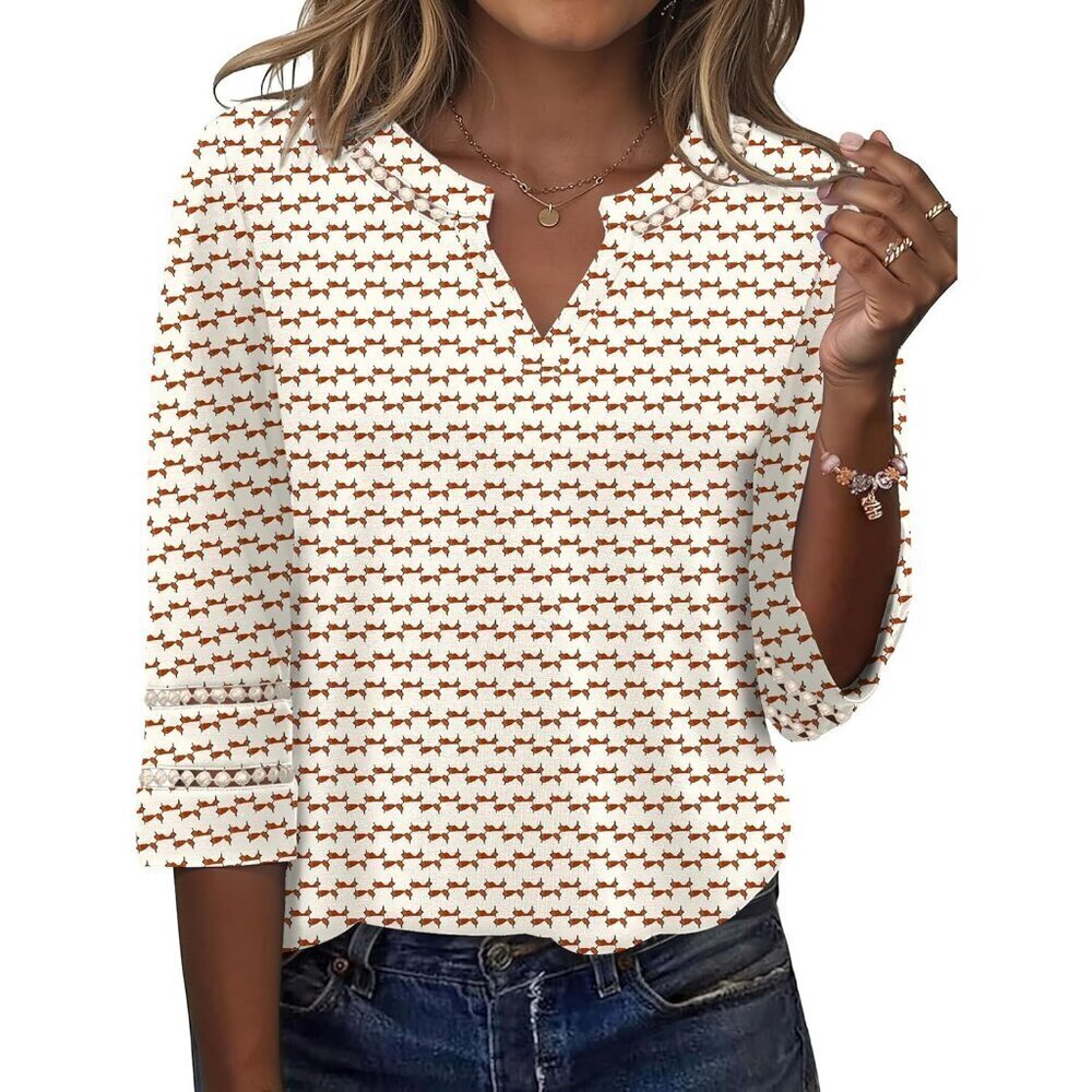 Womens Lace V Neck Summer Blouse Loose Fit Tunic Casual Top Medium